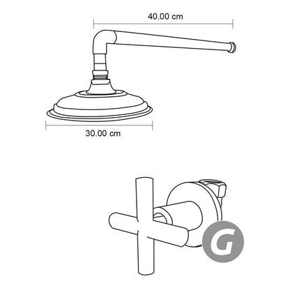 Ducha Circular30cm Con Tubo A Pared + Registro Cobre Antiguo