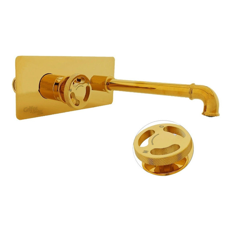 Griferia Lavamanos De Pared Industry Gold Vintage
