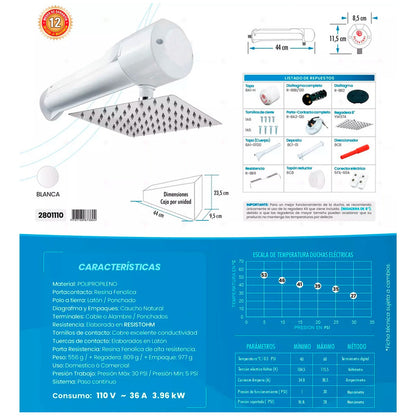 Ducha Eléctrica Lusso Color Blanco 110v