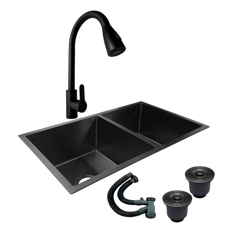 Combo Lavaplatos Doble 77*45cm+griferia Lvp Negra 1912+ Acc
