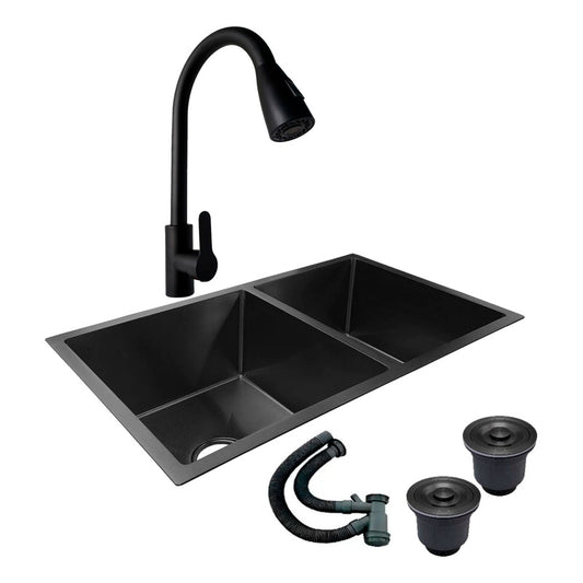 Combo Lavaplatos Doble 77*45cm+griferia Lvp Negra 1912+ Acc