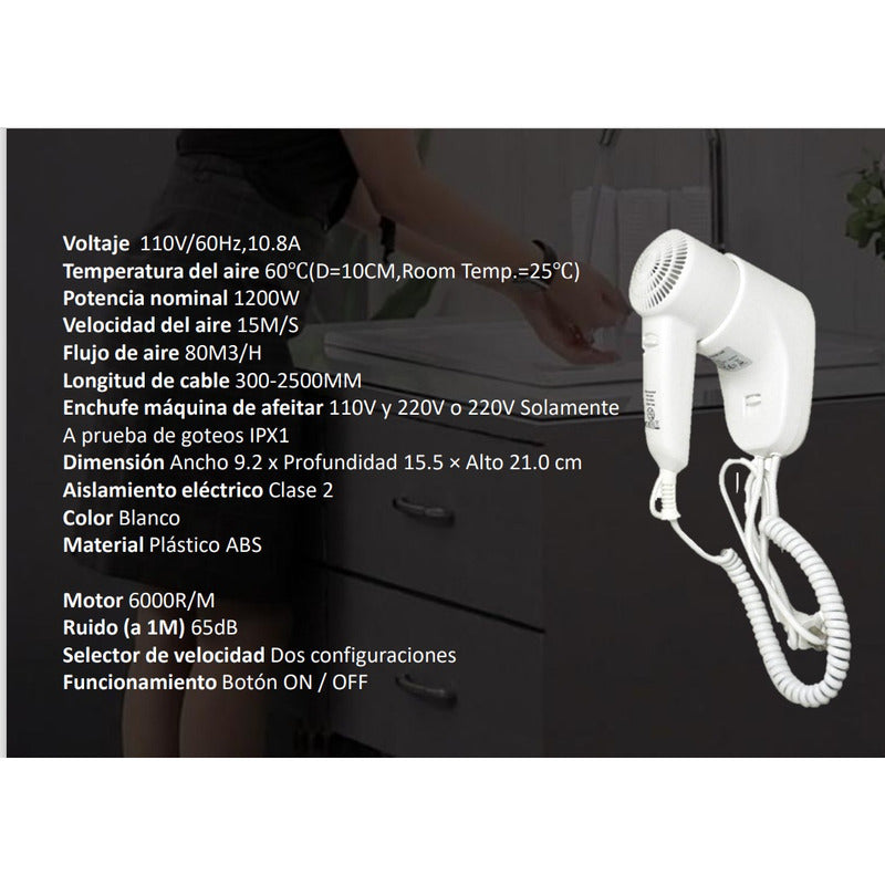 Secador De Pelo De Pared Hotel- Hogar 110v