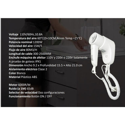Secador De Pelo De Pared Hotel- Hogar 110v
