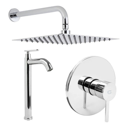 Kit Ducha 20cm +grifería Agua Fría +monocontrol Redondo Crom