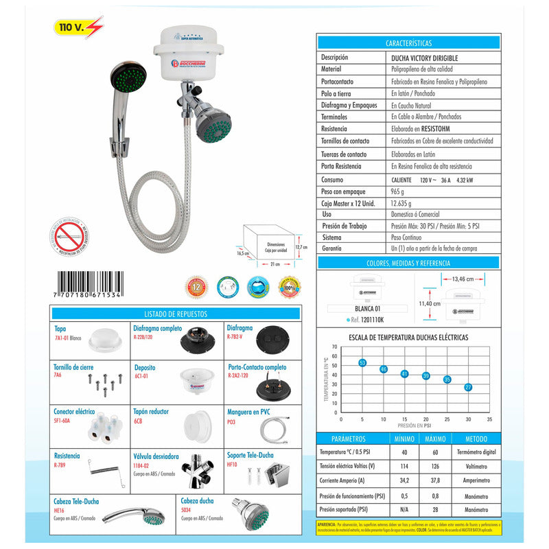 Ducha Eléctrica Boccherini Ducha Teléfono Regadera 120v