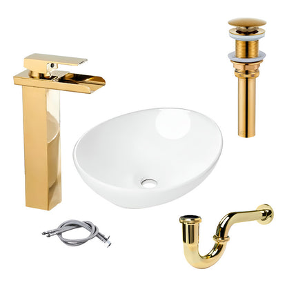 Combo Lavamanos Canoa+griferia Monoc +push+sifon Oro Gf5