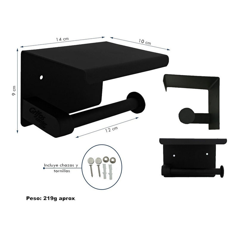 Portarrollos Con Soporte Cuadrado Negro