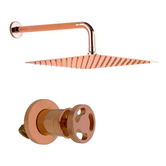 Kit Ducha Cuadrada Oro Rosa+registro Manija Industry Vintage