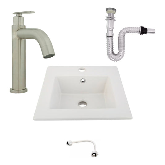 Kit Placa Lavamanos 41cm+griferia Agua Fria+push Flexible 15