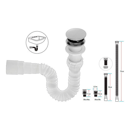 Kit Lavamanos Blanco+griferia Agua Fria Negro +push Y Acople