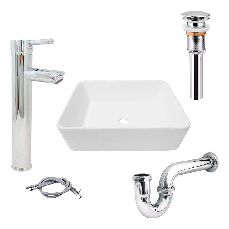 Combo Lavamanos Rectang.+griferia Monocontrol+push+sifon Gf3