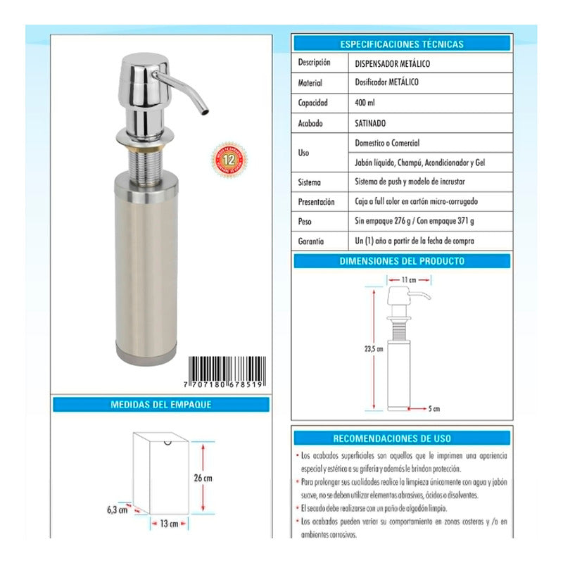 Dispensador Para Incrustar Metalico