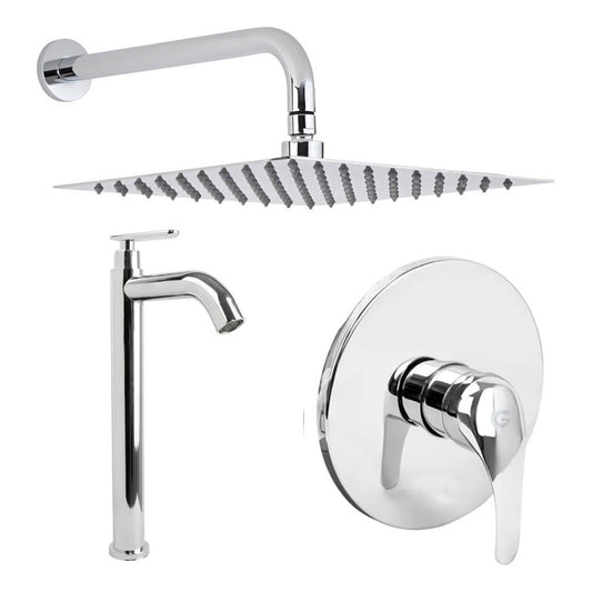 Kit Ducha 15cm +grifería Agua Fría+monocontrol Redondo Cromo