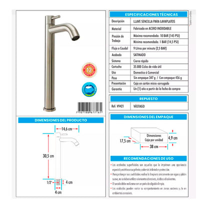 Combo Lavamanos Rectang.+griferia Agua Fria+push Y Sifon Gf3