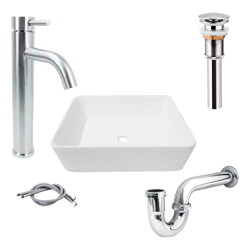 Combo Lavamanos Rectang.+griferia Monocontrol+push+sifongf11