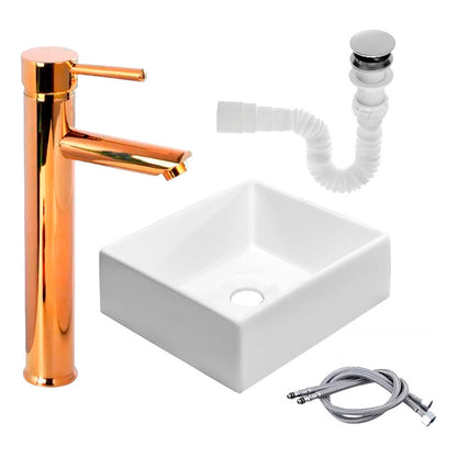 Kit Lavamanos Cuadrado+grifo Monocontrol Oro Brillante+push