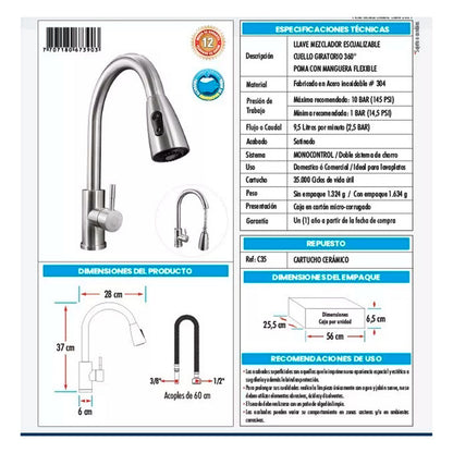 Combo Lavaplatos 100*40cm+griferia Extraible Satin+accesorio