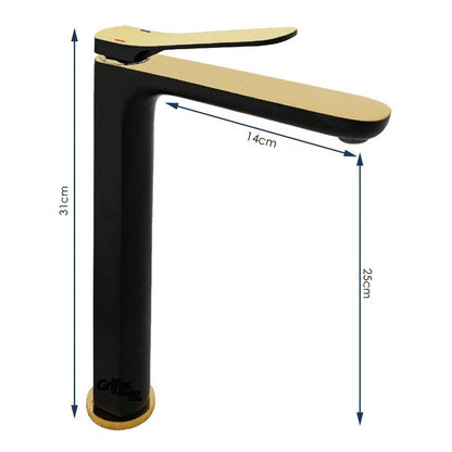 Grifería Monocontrol Alto Lavamanos Negro/oro