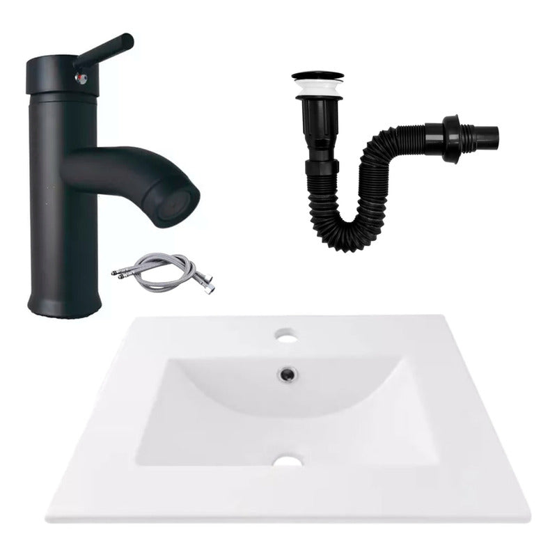 Kit Placa Lavamanos 51*46,5cm+griferia Monocon.+push Negro5