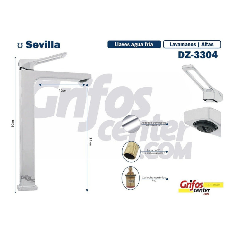 Grifería Lavamanos Alta Agua Fría Omega