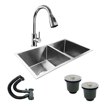 Combo Lavaplatos Doble 77*45cm+griferia Extraible+accesorios