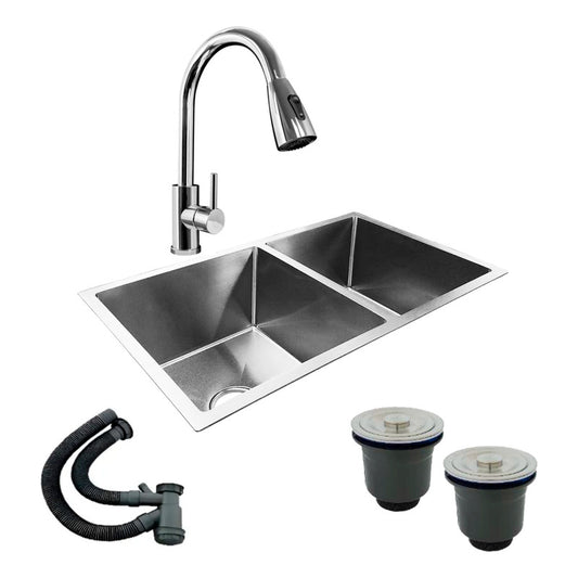 Combo Lavaplatos Doble 77*45cm+griferia Extraible+accesorios