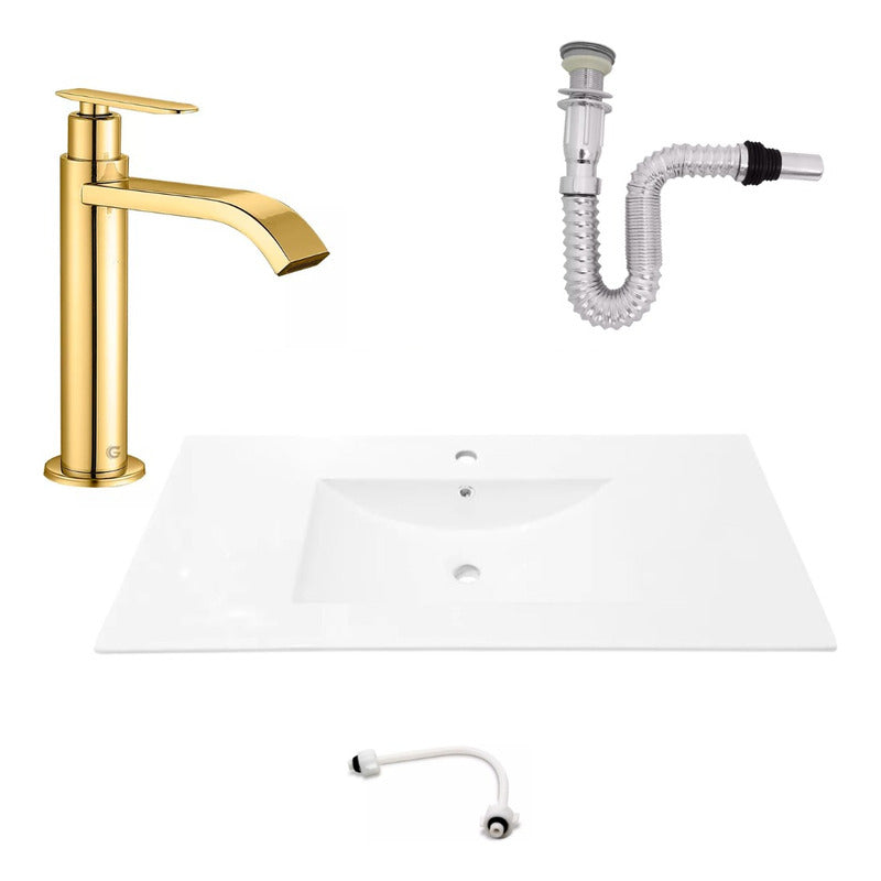Kit Placa Lavamanos 101*46.5cm+griferia Agua Fria+push Flex3