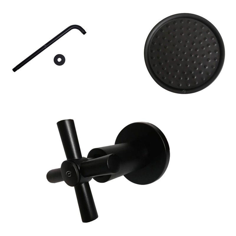 Ducha Circular Negra 18cm  Con Registro Tipo Cruceta