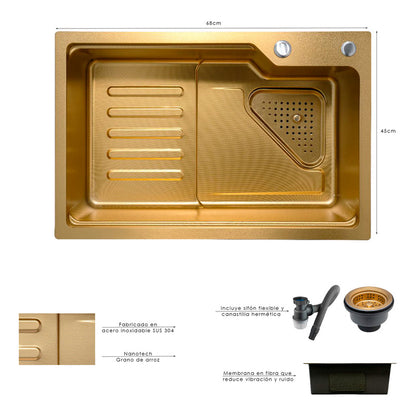 Lavaplatos Acero Dorado Sistema De Riel 68x45cm+accesorios