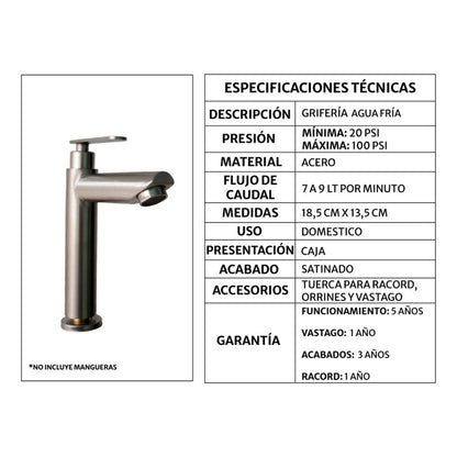 Kit Placa Lavamanos 61*40cm+griferia Agua Fria+push Flex. 10