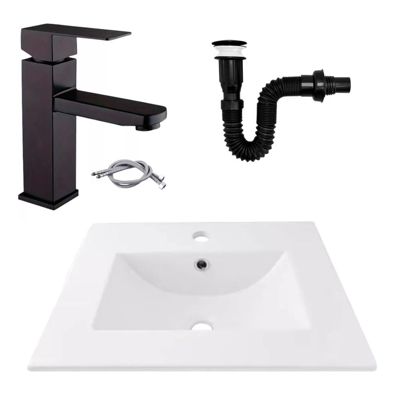 Kit Placa Lavamanos 51*46,5cm+griferia Monocon.+push Negro7