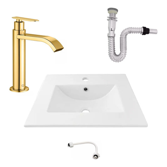 Kit Placa Lavamanos 61*40cm+griferia Agua Fria+push Flex. 3