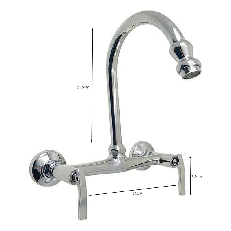 Grifería Mezclador Lavaplatos Pared Cromada 8puLG Tipo Pala