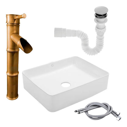 Kit Lavamanos Rectangular+grifo Mono. Bambú Bronce Ant+push