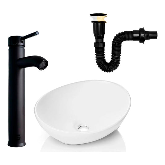 Kit Lavamanos Canoa+griferia Monocontrol Curvo+push Negro