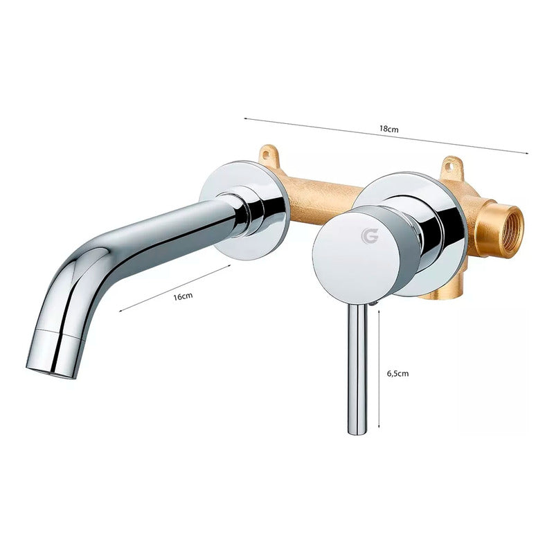 Grifería Llave Lavamanos Monocontrol Pared Cromada