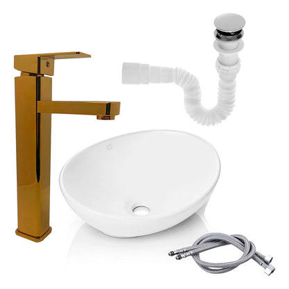 Kit Lavamanos+ Grifo Monocontrol Cuadrada Oro+push+acople
