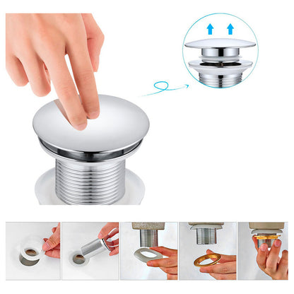 Desague De Push Para Lavamanos Sin Rebose En Zinc 9cm