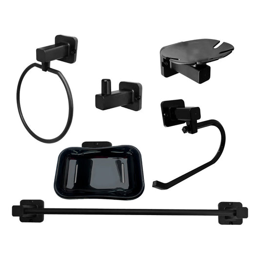 Juego De Accesorios Para Baño Base Cuadrada Negro Abs X6