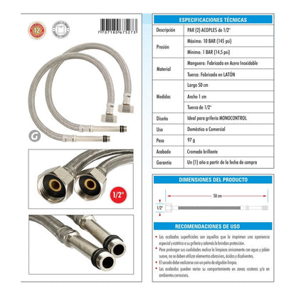 Par De Acoples Con Extensión Para Monocontrol 50 Cm