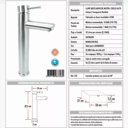 Combo Lavamanos Rectang.+griferia Monocontrol+push+sifongf10