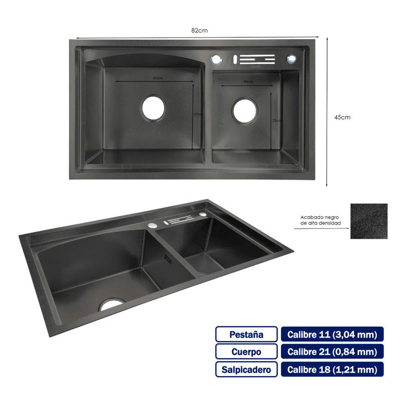 Lavaplatos Doble Pozo Con Escurridor Negro+ Accesorios