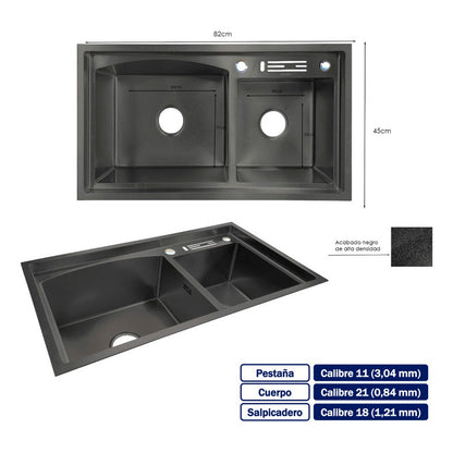 Lavaplatos Doble Pozo Con Escurridor Negro+ Accesorios