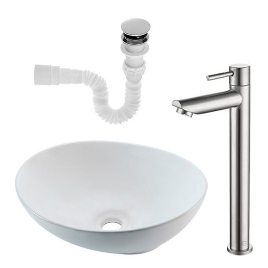 Combo Lavamanos Blanco + Griferia Agua Fria+sifon Flex.