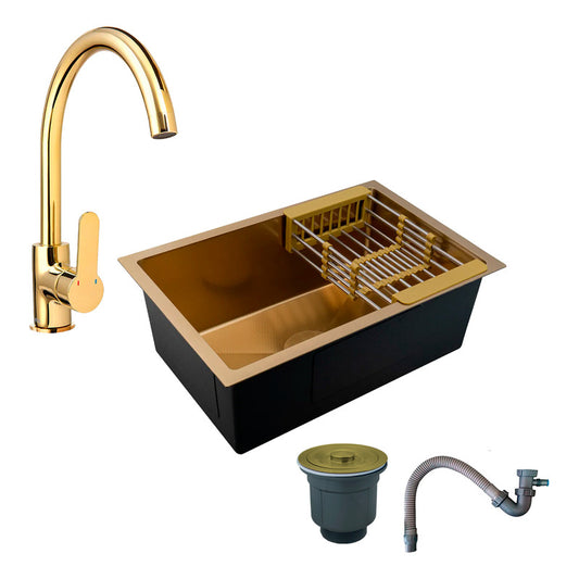 Combo Lavaplatos 60*45cm+griferia Lvp Oro Brillante+acc