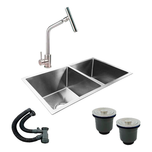Combo Lavaplatos Doble 77*45cm+griferia Acqua +accesorios