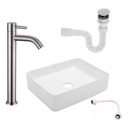 Kit Lavamanos Rectangular+griferia Agua Fria Brillante+push