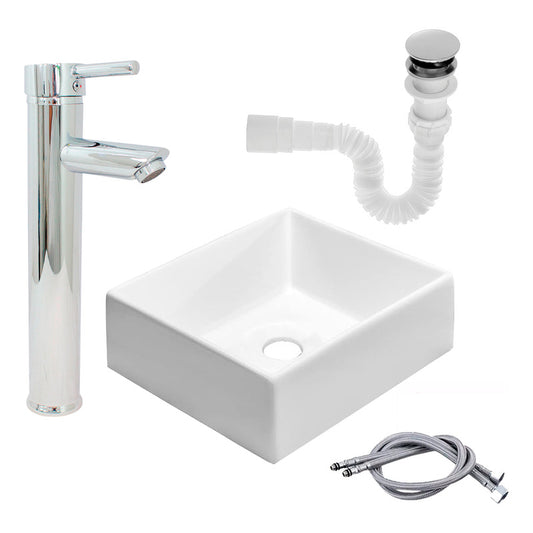 Kit Lavamanos Cuadrado+grifo Monocontrol Cromada Plana+ Push