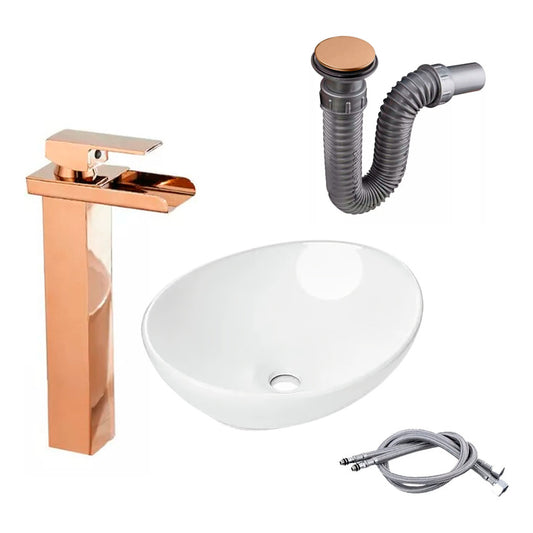 Kit Lavamanos Canoa+griferia Monocontrol Cascada+push Rosa