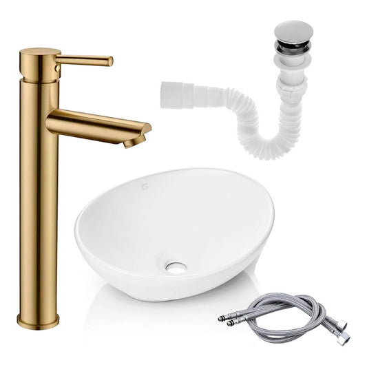 Kit Lavamanos+ Grifo Monocontrol Recto Oro Cepillado+push